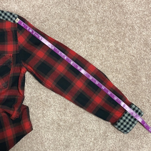 Art class medium 8/10 red grey black plaid brushed cotton button down - Picture 8 of 9